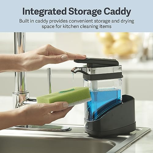 Casabella Sink Sider Solo Kitchen Soap Pump and Sponge Caddy, Black/Chrome - 2-in-1 Soap and Sponge Caddy, One-Hand Soap Dispensing, Ergonomic Design, Easy to Refill and Clean, Efficient Size - color: Black, size: Solo