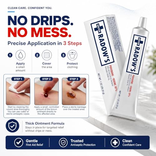 Povidone Iodine Antiseptic Ointment -10% Povidone Iodine, No Antibiotics, for Wounds, Burns, Cuts & More, Promotes Faster Healing, Home and Medical Use, 1 oz (28.35 g)