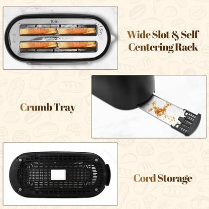 Tesslux 4 Slice Toaster, Touchscreen, 1.5" Long Wide Slot, 1300W, Black - color: Black