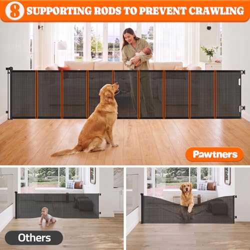 Pawtners Retractable Baby Gates, 34" Tall Extends to 120" Wide Dog Gate - size: 0-120" W x 34" H