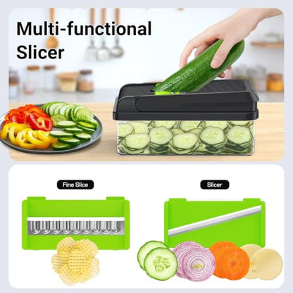 12-in-1 Vegetable Chopper with 7 Blades, Food Veggie Cutter, Green - color: Green, size: 7 Blades