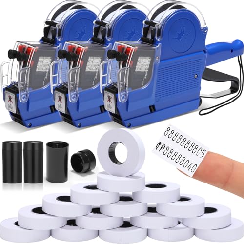 Fullhawl 3 Set Price Gun 2 Line Labeler with 10000 Blank White Labels 3 Ink Rolls Kit, Date Gun Pricing Tagging Stickers Maker Machine for Office Retail Shop Grocery Store Yard Sale(Blue) - color: Blue