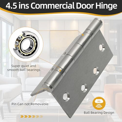 4.5 inch X 4.5 inch Heavy Duty Commercial Door Hinge - color: Silver, size: 4.5in X 4.5in