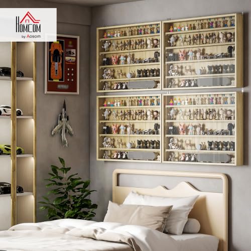 HOMCOM 5-Tier Wall Mounted Display Cabinet Glass Doors Oak - color: Oak