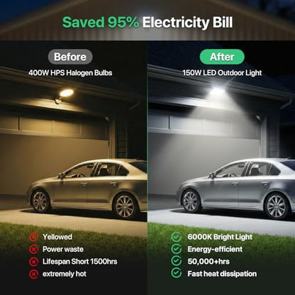 LED Parking Lot Light - 150W 6000K 120V Led Barn Light Outdoor Pole Light with Photocell Sensor - 22500lm Wall Mount Commercial Street Area Lighting for Yard Garage House Porch - size: 6000K