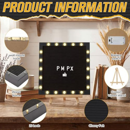 10 x 10 Inches Felt Letter Board & LED Light, Black, Solid Black - color: Black, size: 10 x 10 Inches, style: Solid Black