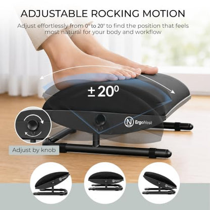 Under Desk Foot Rest – Adjustable Ergonomic Foot Rest with Steel Frame & Memory Foam Cushion, Soft Velour Finish for Superior Comfort, Designed to Improve Posture & Relieve Leg Pressure | ErgoNest™