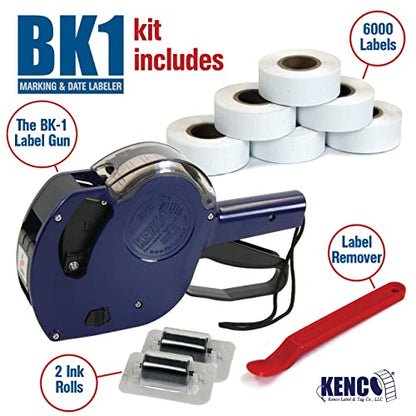 Kenco BK 1 Line Price Gun Kit - Includes 6,000 Labels, 2 Ink Rollers, Label Scraper - 8 Digit Labeler for Pricing, Dating, and Coding (BK-1 KIT Standard) - size: BK-1 KIT STANDARD