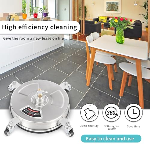14" Pressure Washer Surface Cleaner with 4 Wheels - Stainless Steel Surface Cleaner for Pressure Washer Attachment for Concrete, Patio, Sidewalk, Deck and Driveways