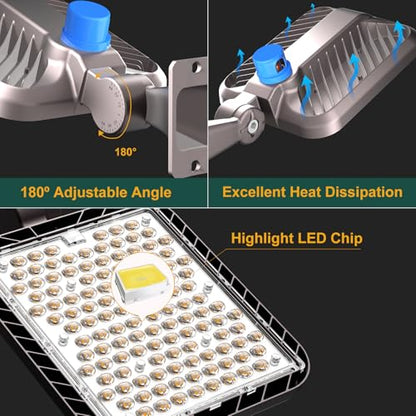 4Pack 240W LED Parking Lot Light 60000lm(250LM/W) Arm Mount LED Pole Lights Outdoor IP65 Waterproof 5000K Commercial LED Area Security Light with Smart Photocell for Roadways,Yard,Stadium