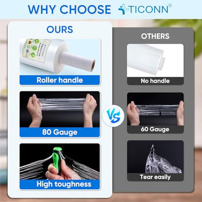 TICONN Stretch Wrap Roll, 5 in x 1000 ft Plastic Wrap for Moving Furniture - style: 5''-2PK