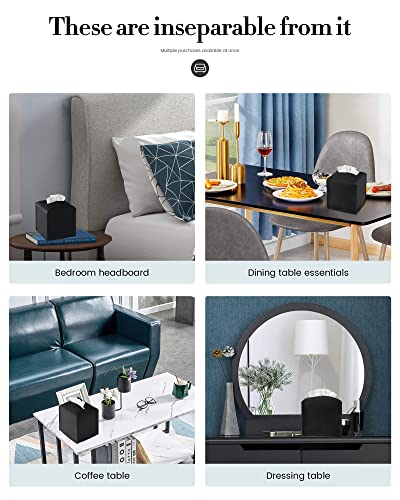 Tissue Box Cover, Jeethemy Square PU Leather Tissue Box Holder, Modern Tissue Case Facial Paper Organizer Dispenser，5X5X5'',Double Black - color: Double Black