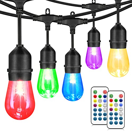Mlambert 48FT Outdoor Patio RGB Cafe String Lights with Remote, Black - color: Black