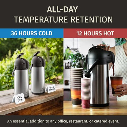 Coffee Carafe Airpot & Cleaning Brush 102oz/3L Airpot 12 Hours Hot - color: Silver w/ Brush 3L, size: 102 Ounces