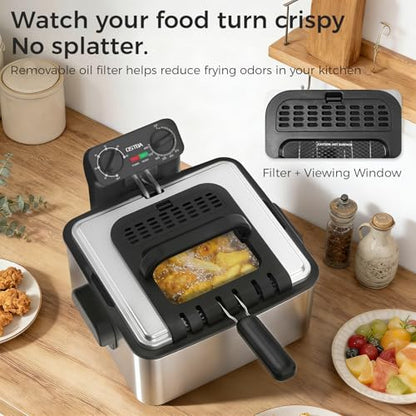 OSTBA Electric Deep Fryer with 3 Baskets, 4.75QT Stainless Steel Countertop - size: 4.75QT