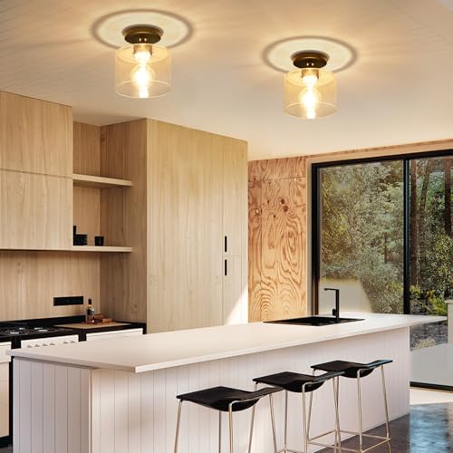 Semi Flush Mount Ceiling Light, Modern Kitchen Lighting Fixtures Ceiling, Rustic Ceiling Light Fixtures, Ceiling Lights with Glass Shade for Hallway Foyer Entryway Bedroom - color: 1 Pack Clear Glass, size: 1 Pack