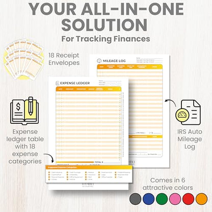 Extra Large Receipt Envelope & Receipts Organizer (Pack of 18) - Efficiently Manage Business Expenses & Log Mileage Trips - 8.5” x 11.0” Inches, Yellow Color- Business Ledger for Small Business - color: Yellow