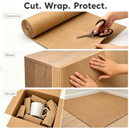 Corrugated Cardboard Roll, 24 x 400 Inches Single Face Brown cardboard Roll for Gardening, Packing & Floor Protection, Cardboard sheets for Moving, Crafts