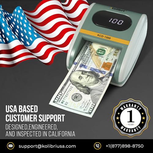 Kolibri KCD-1500 4-Way Orientation USD Counterfeit Money Detector and Bill Value Reader with UV, MG and IR Detection for Small Businesses (Battery not Included) - size: Large (KCD-1500)