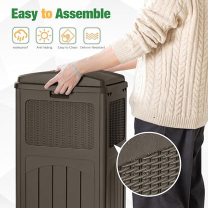 Flamaker 30 Gallon Trash Can, Resin Outdoor Garbage Can with Lid 2 Pack - color: Deep Brown, size: 2 Packs