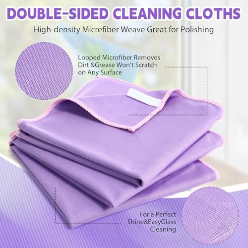 Maxcheck 24 Pack Microfiber Glass Cleaning Cloths, 16" x 16", Purple - color: Purple