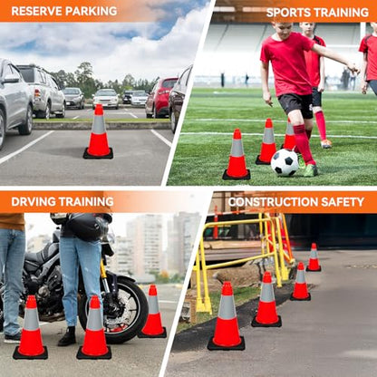 (Set of 6) CJ Safety 18" Black Base Orange PVC Traffic Safety Cones with 6' Reflective Collar (6 Cones) - size: 6 Cones