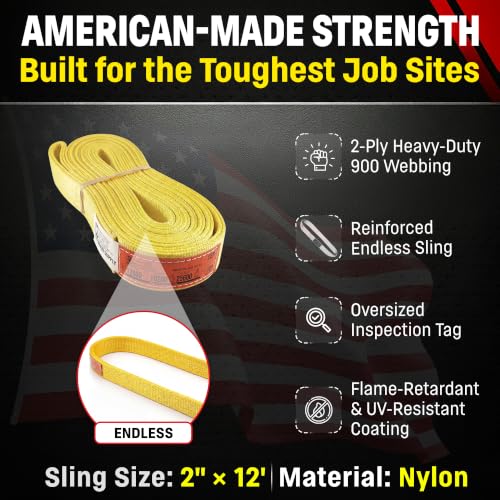DD Sling 2" x 12' Nylon Endless Lifting Sling – USA Made - size: 2"x12'