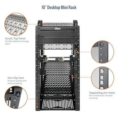 Tecmojo 12U Network Rack, 10 inch Mini Server Rack with 2 Side Translucent Panels & 2 Top Handles, 10.23 inch Deep, for 10 inch IT Equipment & A/V Devices, Black - size: 12U/10in/Black