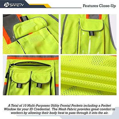 JKSafety Safety Vest for Men Women with Neon Trims JK86 Yellow M - color: Jk086-yellow, size: Medium