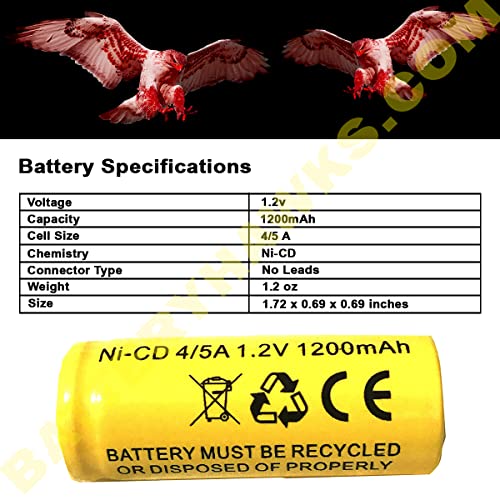 (2 Pack) 1.2v 1200mAh Ni-CD Battery ELB-1201N ELB1201N KR1200AUL KR-1200AUL ELB1210N ELB-1210N Exit Sign Light - color: NL-BH12120