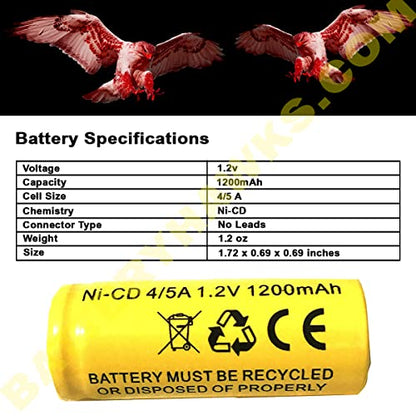 (2 Pack) 1.2v 1200mAh Ni-CD Battery ELB-1201N ELB1201N KR1200AUL KR-1200AUL ELB1210N ELB-1210N Exit Sign Light - color: NL-BH12120