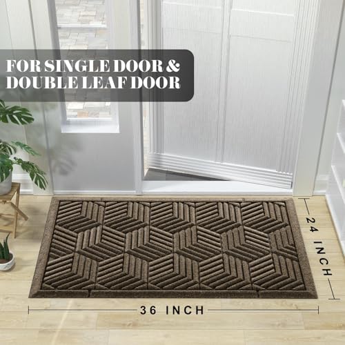 Yimobra Large Door Mat 36x24, All-Season Waterproof Outdoor Mats for Front Door Entrance with Drainage Holes, Heavy Duty Non-Slip Doormat for Garage Patio Entryway Indoor, Brown - color: Brown, size: 36x24 Inch