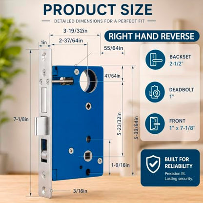 Tandefio 1 Set Double Cylinder Mortise Lock, Right Hand Reverse, Silver - color: Silver, style: Right Hand Reverse