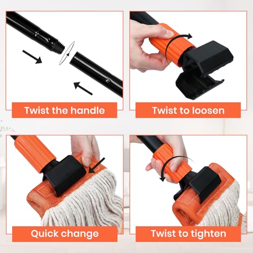 KalTell Commercial Mop, 58" Heavy Duty Industrial Mops for Floor Cleaning, String Cotton Mops Wet Mop Professional Janitor Mop for Home,Garage,Office, Workshop, Warehouse-Safety Orange