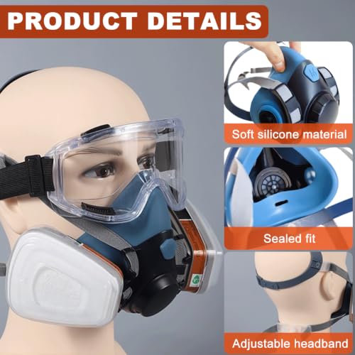 Reusable Half Face Cover Set, Half Face Shield Set with Safety Glasses for DIY Spray Paint, Resin, Cleaning, Woodworking