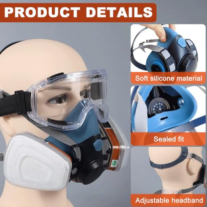 Reusable Half Face Cover Set, Half Face Shield Set with Safety Glasses for DIY Spray Paint, Resin, Cleaning, Woodworking