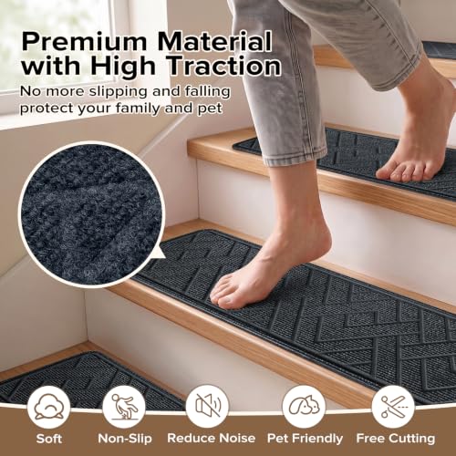 Non Slip Stair Treads for Wooden Steps, 15 Pack 8"x30", Dark Grey - color: Dark Grey, size: 8" x 30"