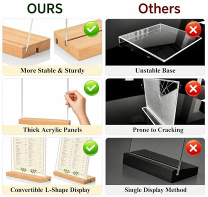 8.5x11 Acrylic Sign Holder with Wooden Base 4 Pack Adjustable Vertical/Tilt - color: Natural, size: 8.5"x11"