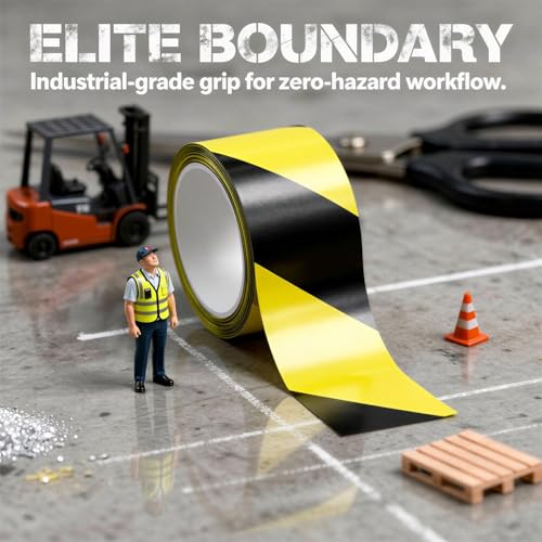 4 Rolls Heavy Duty Safety Tape, 2" x 328.1 ft, Yellow Black Stripes, Strong Adhesive Floor Tape for Industrial Warehouse & Construction, Comes with Scissors