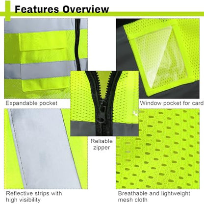 JaGely 50 Pack Reflective Safety Vests with Pockets