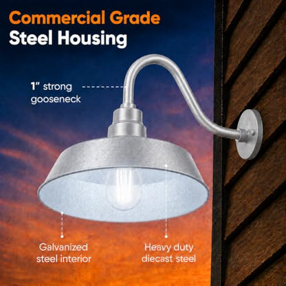 14in. Galvanized Finish Outdoor Gooseneck Barn Light, 5000K Cool White - color: Galvanized (1 Pack), size: 14-1/2 in Gooseneck Arm