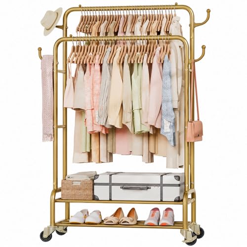 Homde Sturdy Garment Rack for Bedroom: 265 lbs Heavy Duty Clothes Organizer - color: Gold, size: 30"
