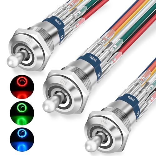 Nilight 3 Pack RGB Toggle Switch 12V Waterproof Stainless Steel Latching - color: 16mm RGB Toggle Switch