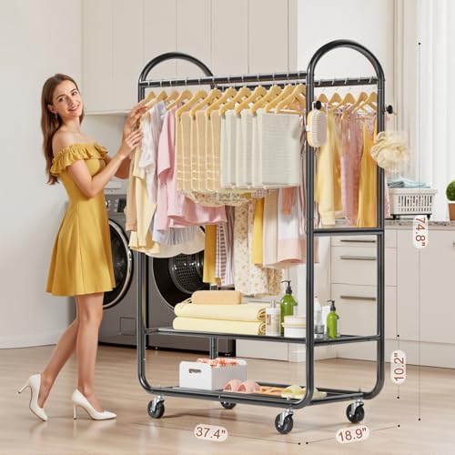 EAGMAK Heavy Duty Clothing Racks for Hanging Clothes 720 Lbs, Rolling Clothes Rack Double Rod Garment Rack with Lockable Wheels, Metal Closet Organizer for Bedroom, Laundry, Retail, Black - color: Black