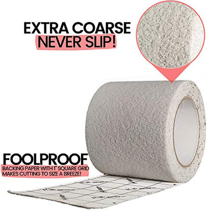 Vicious Clear Extra Coarse Heavy Duty Anti Slip Safety Traction Tape | 4 Inch x 12 Feet | Indoor Outdoor Industrial Commercial Use | Waterproof, Oil Resistant, Durable