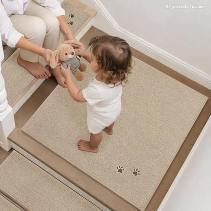 BEQHAUSE Stair Landing Rug Non-Slip 30"x30", Landing Mats for Stairs, Beige - color: Beige - Dog Paws, size: 30 in X 30 in (1 Pieces)