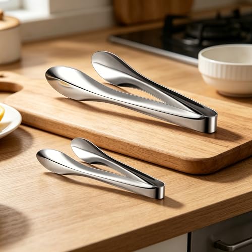2 Pack Silver Polished Serving Tongs 6 Inch,9 Inch - color: Silver, size: 6 Inch, 9 Inch