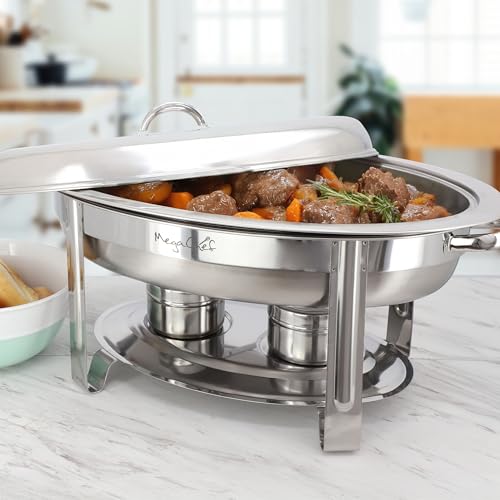 MegaChef 5.8 Quart Oval Stainless Steel Professional Kitchen Chafing Dish/Food Warmer/Buffet Server Serving Trays for Entertaining, Catering, Large Gatherings (5.8 Quart) - size: 5.8 Quart