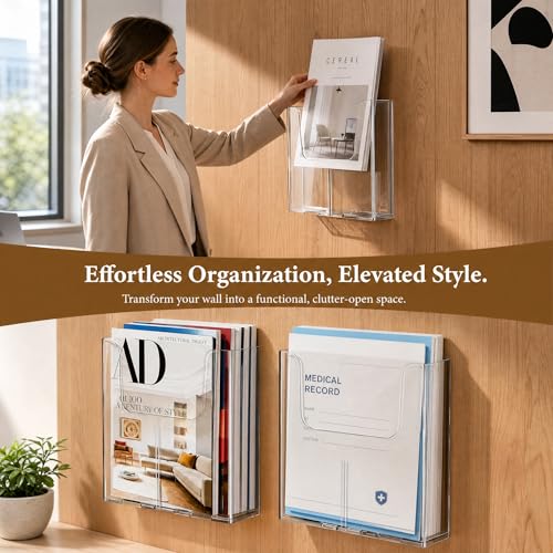 Cabilock 2 pack Clear Acrylic Wall File Holder Wall Mounted Brochure Magazine Organizer File Organizer Mount for Office Mall Exhibition Hotel A4 9.88 X 8.85 X 1.65 in - color: 2PCS