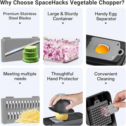 15-in-1 Vegetable Chopper with 10 Blades, Food Veggie Cutter, Gray - color: Gray, size: 10 Blades